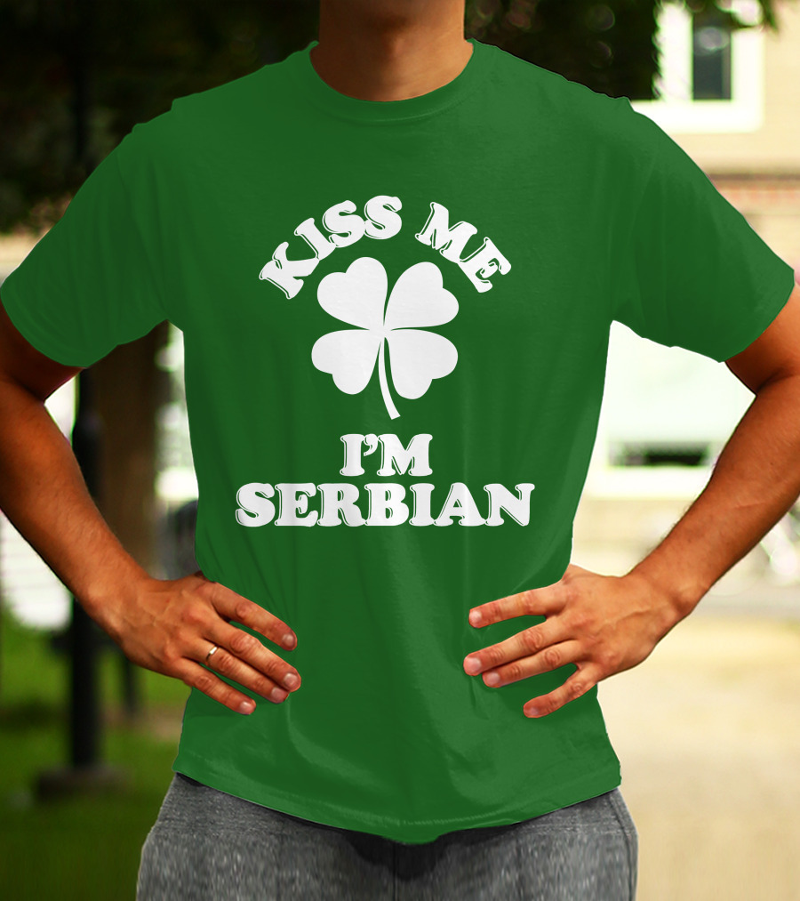 Kiss Me I’m Serbian Four-Leaf Clover St. Patrick’s Day T-Shirt