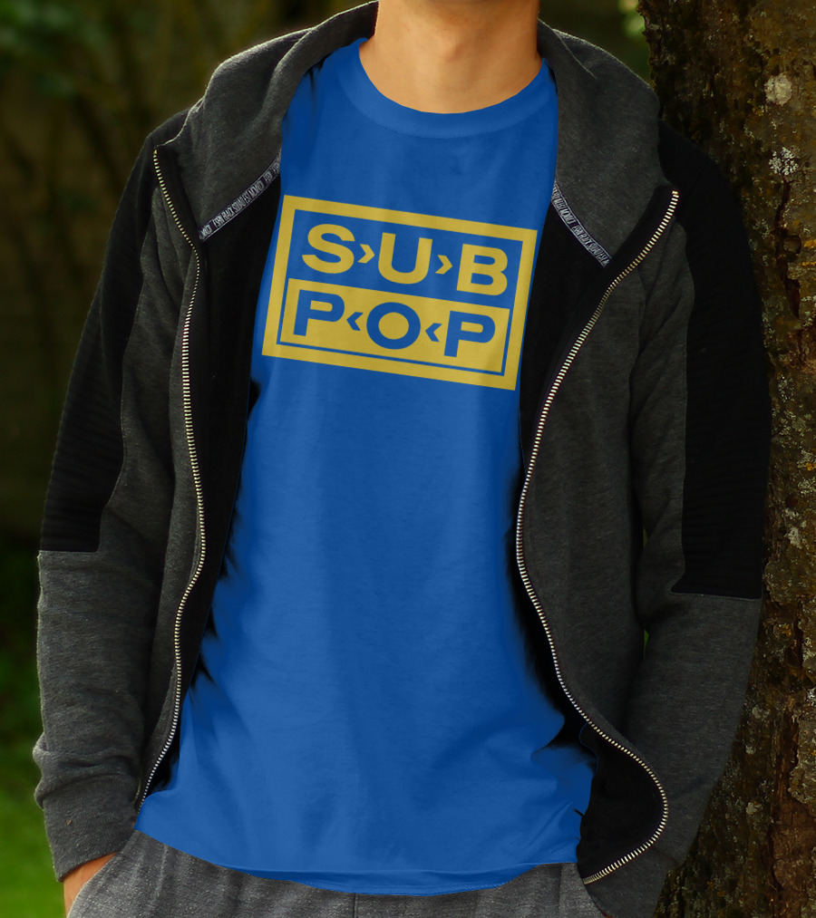 Sub Pop Records Megamart Store Logo Blue Background T-Shirt