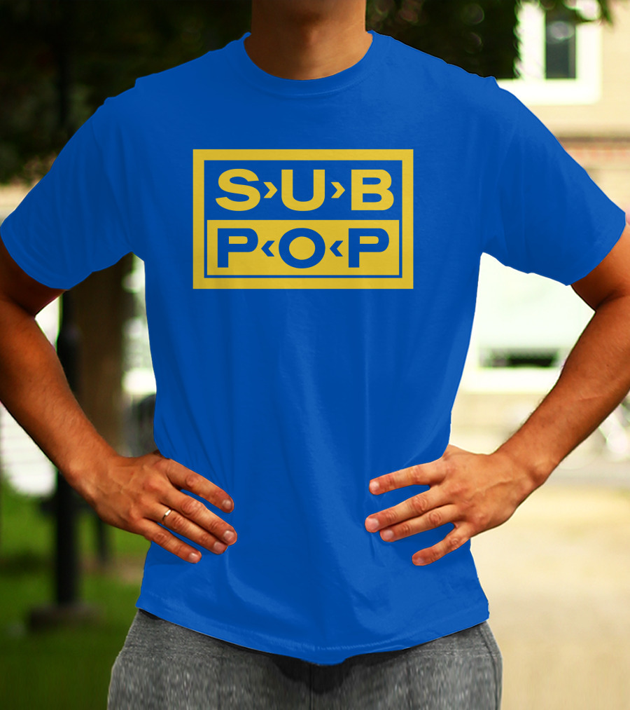 Sub Pop Records Megamart Store Logo Blue Background T-Shirt