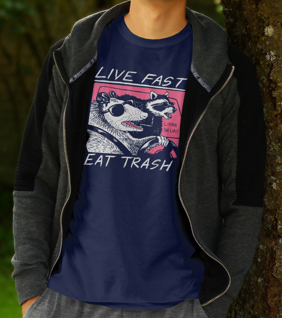 Live Fast Eat Trash Raccoon Driving Living The Life T-Shirt