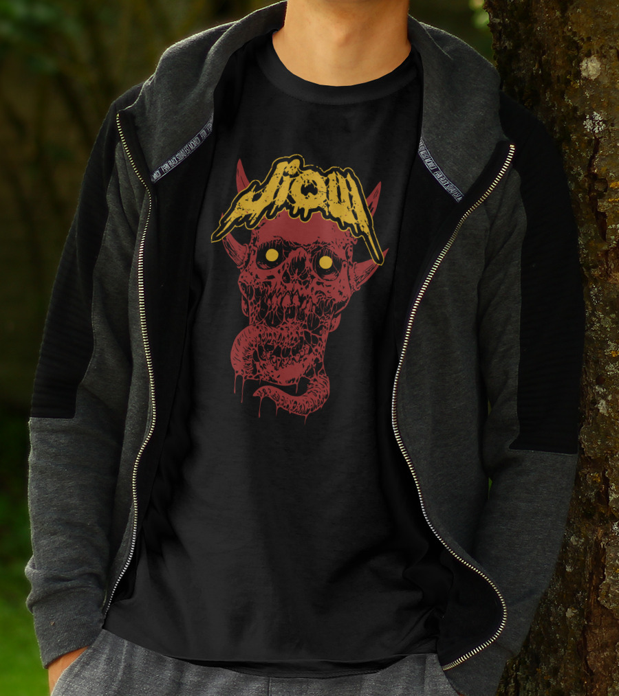 Jiqui Demon Music Merch Skull Demon With Yellow Lettering T-Shirt