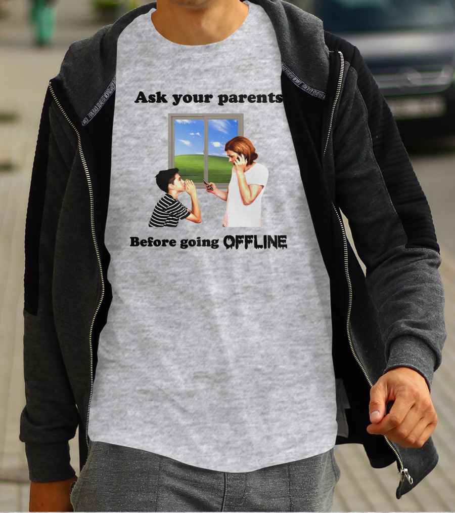 Ask Your Parents Before Going Offline Retro Technology Humor Scene T-Shirt