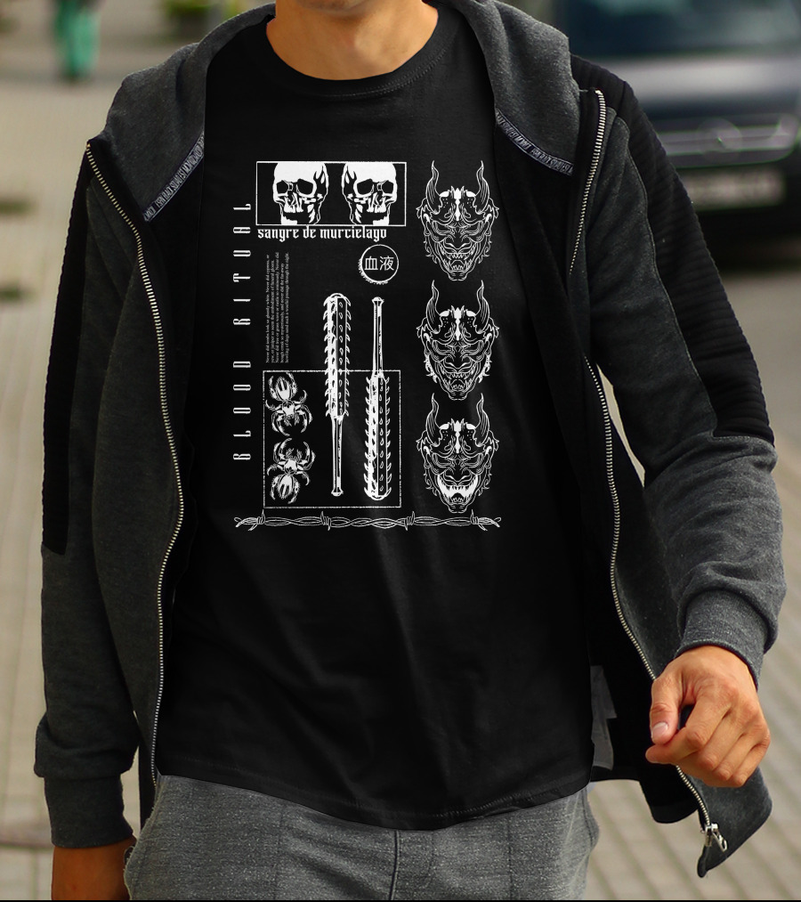 Sdm Sangre De Murcielago Blood Ritual Skulls Demons Barbed Wire Bat 血液 T-Shirt