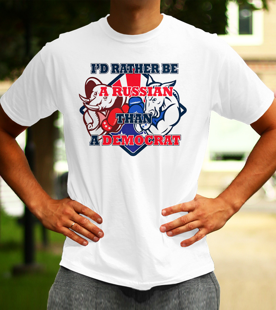 I'D Rather Be A Russian Than A Democrat Elephant And Donkey Boxing Gloves T-Shirt