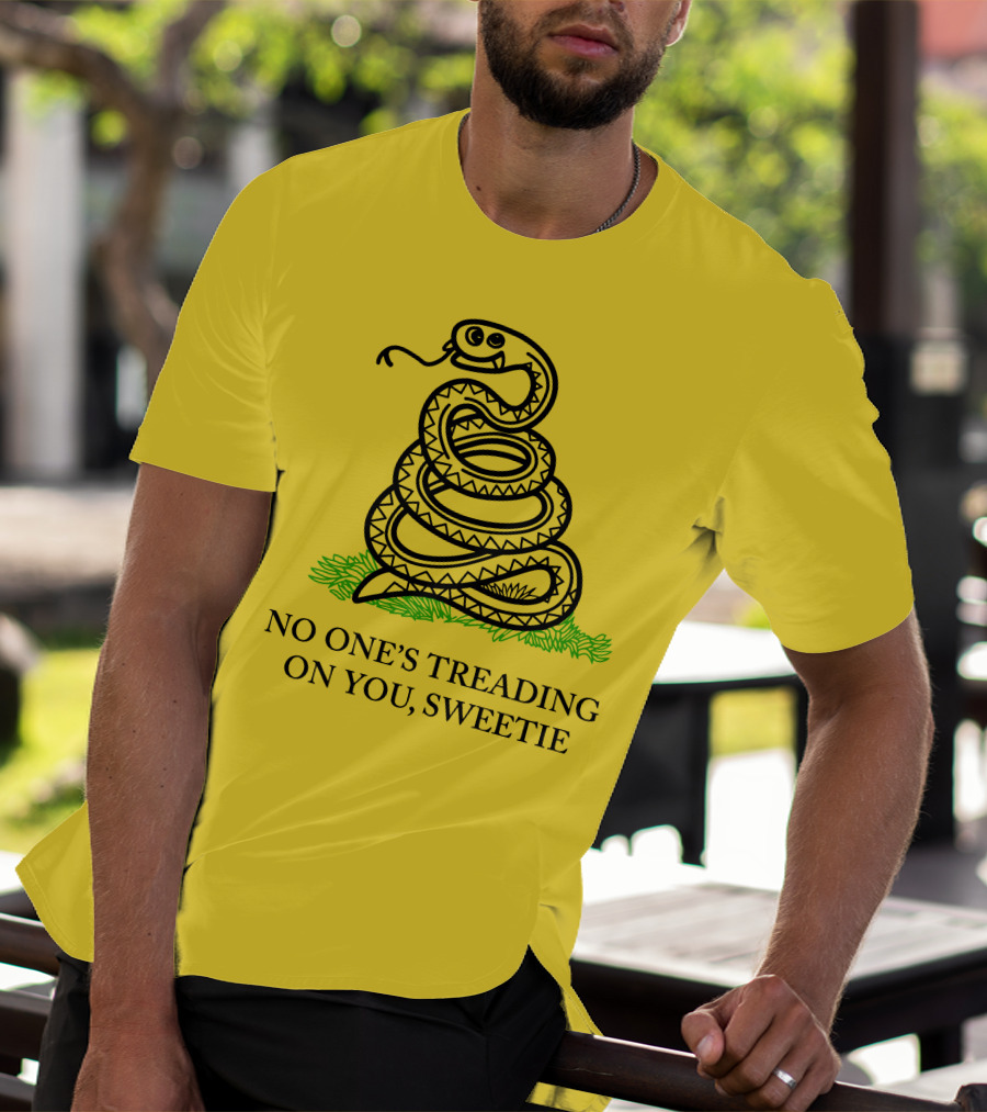 Kevin Max No One's Treading On You Sweetie Snake Illustration Yellow Background T-Shirt