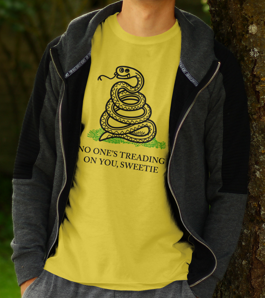 Kevin Max No One's Treading On You Sweetie Snake Illustration Yellow Background T-Shirt