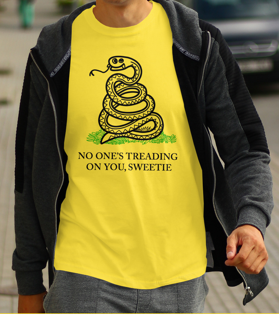 Kevin Max No One's Treading On You Sweetie Snake Illustration Yellow Background T-Shirt