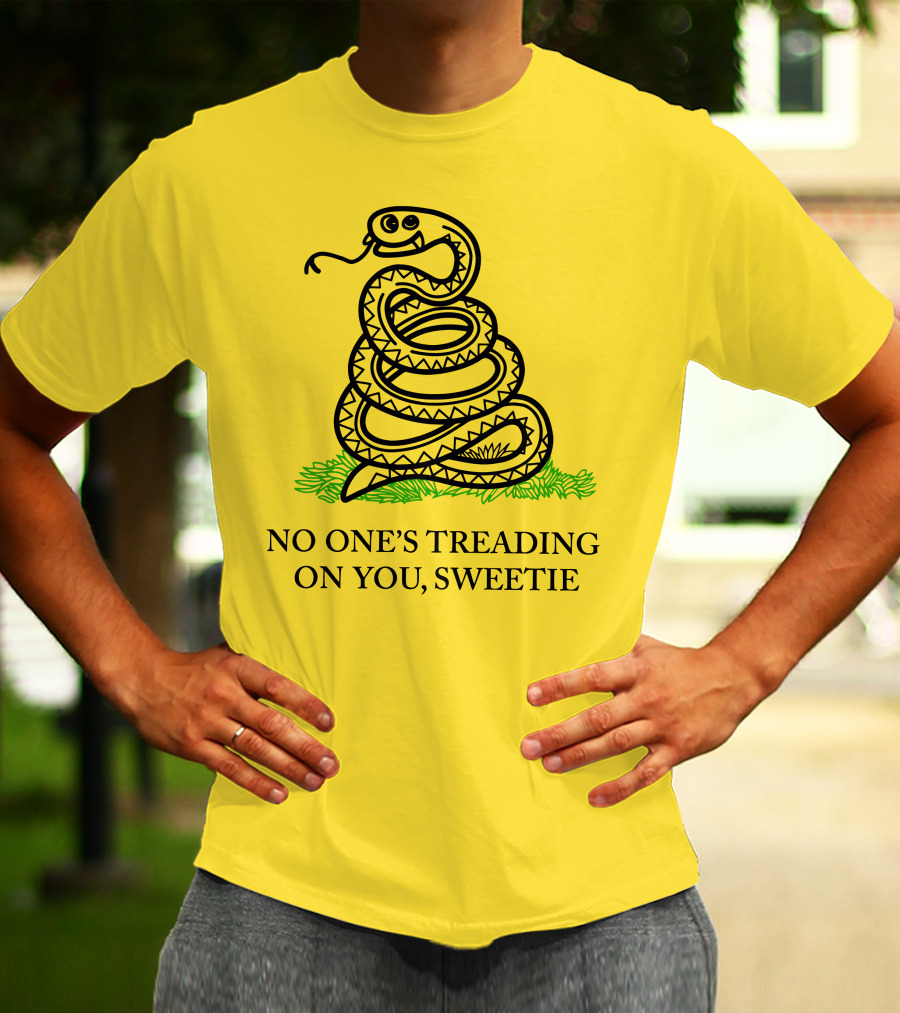 Kevin Max No One's Treading On You Sweetie Snake Illustration Yellow Background T-Shirt