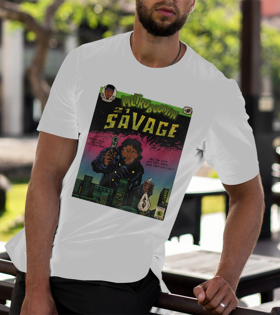 Metro Boomin 21 Savage Heroes And Villains Comic Money And Violence Go Together T-Shirt