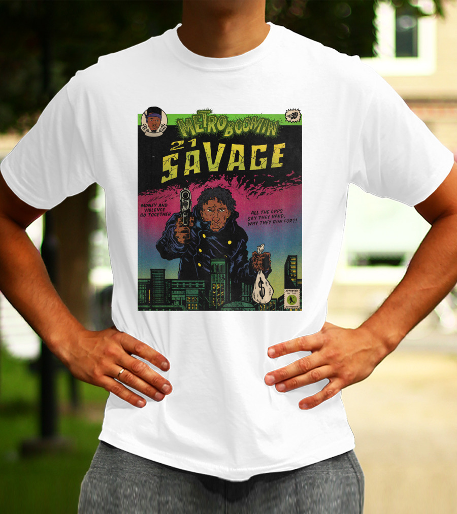Metro Boomin 21 Savage Heroes And Villains Comic Money And Violence Go Together T-Shirt