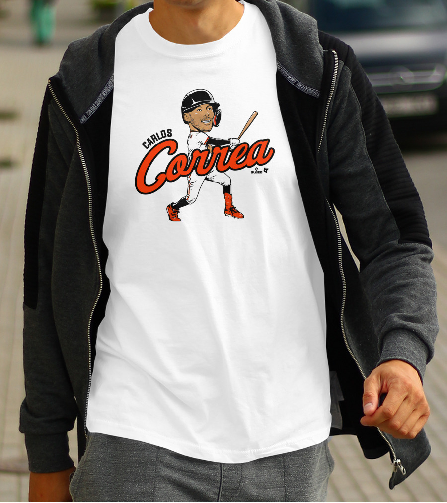 Carlos Correa Caricature Baseball Player Swinging Bat T-Shirt
