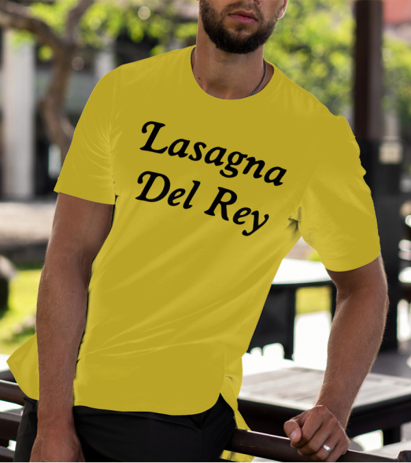Lasagna Del Rey Yellow Block Text T-Shirt