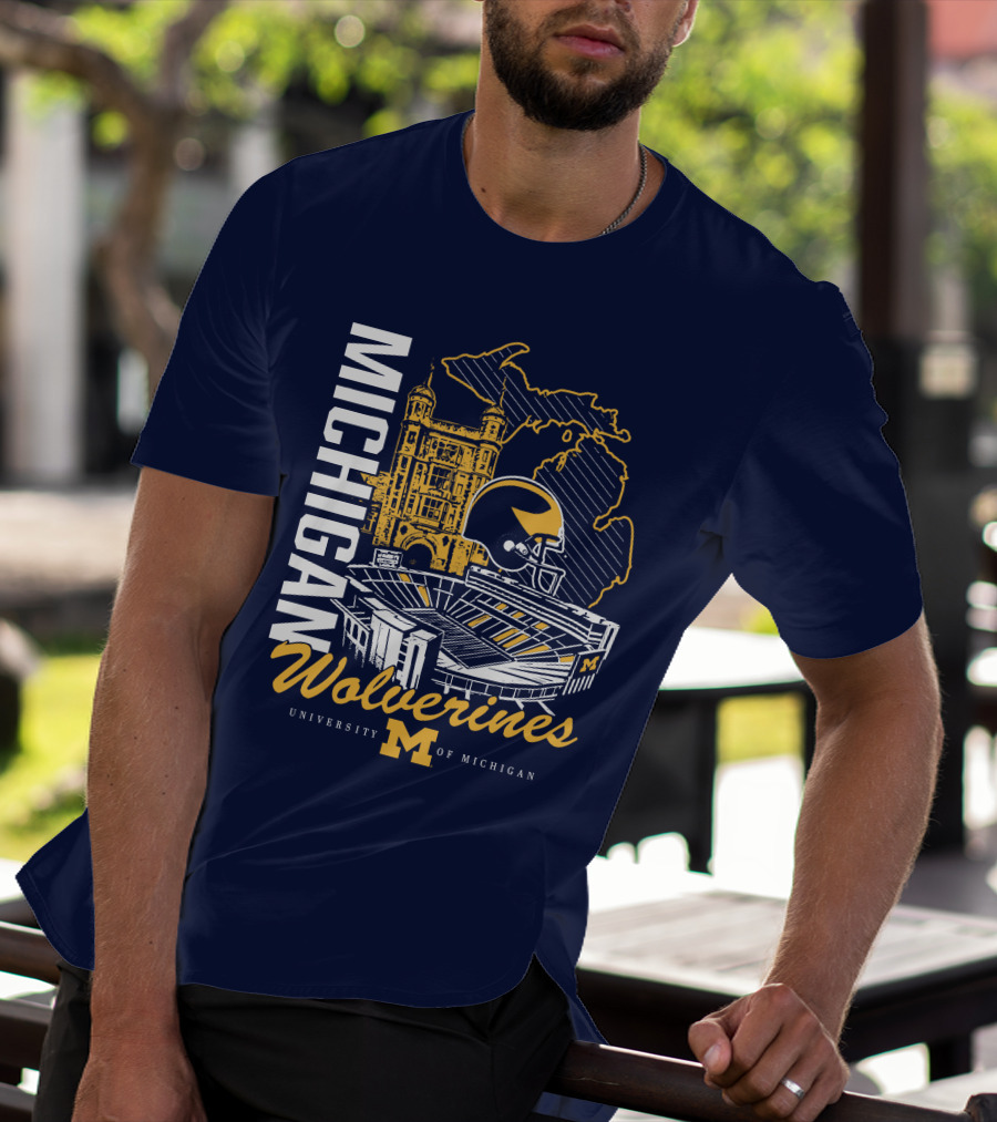 Michigan Wolverines University Of Michigan Stadium Map Helmet T-Shirt