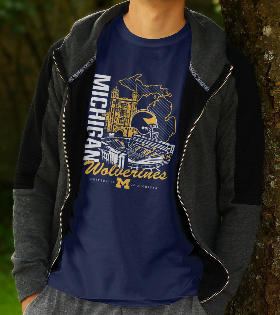 Michigan Wolverines University Of Michigan Stadium Map Helmet T-Shirt