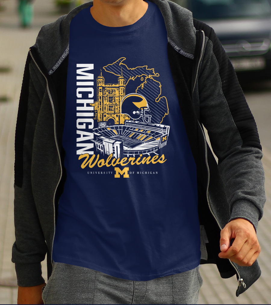 Michigan Wolverines University Of Michigan Stadium Map Helmet T-Shirt