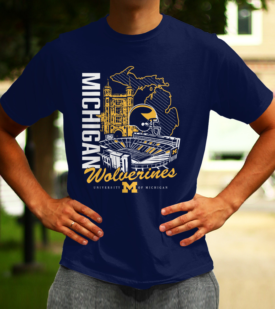 Michigan Wolverines University Of Michigan Stadium Map Helmet T-Shirt