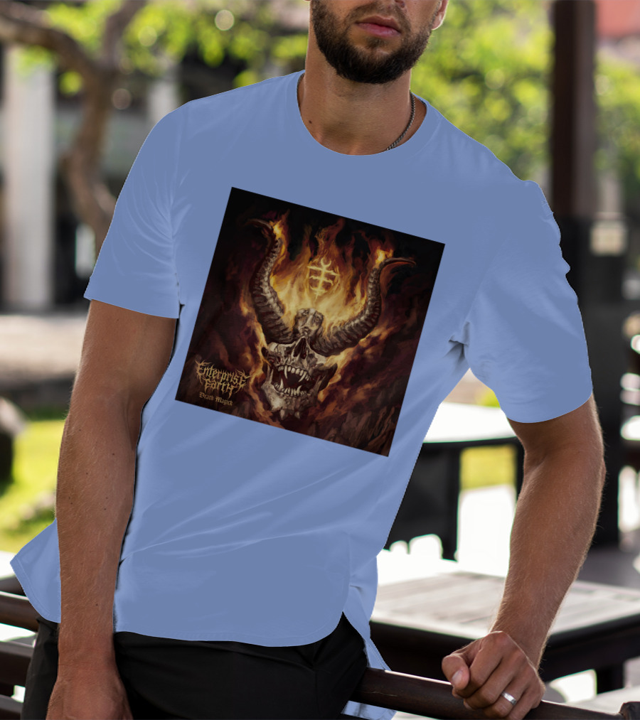 Enterprise Earth Death Magick Fiery Horned Skull T-Shirt