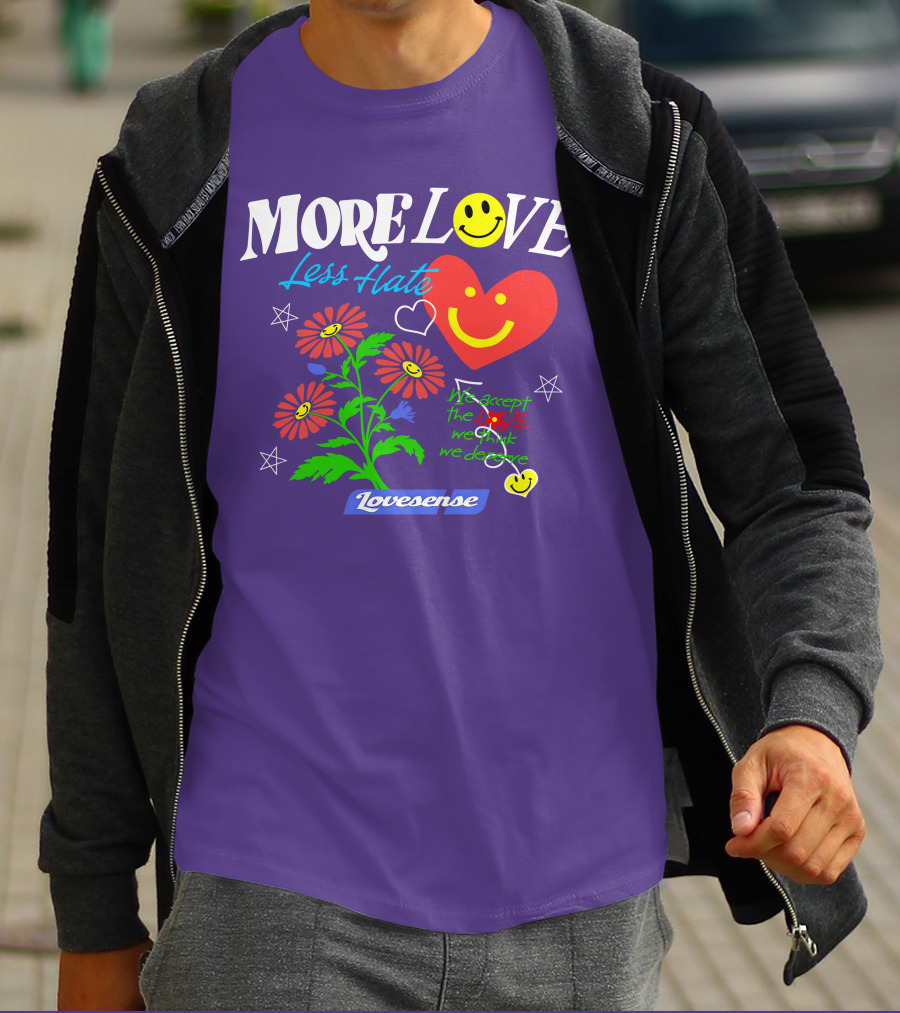 MORE LOVE Less Hate Smile Heart Flowers Stars Lovsense T-Shirt
