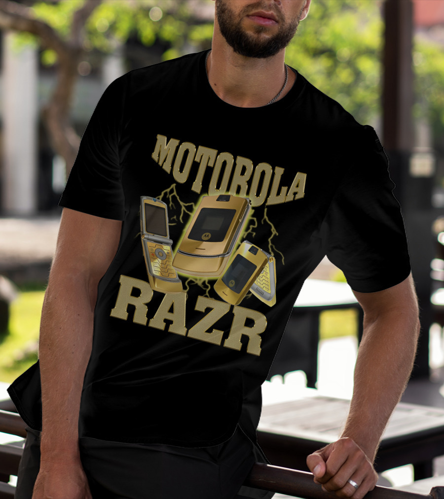 MOTOROLA RAZR Gold Flip Phone Lightning T-Shirt
