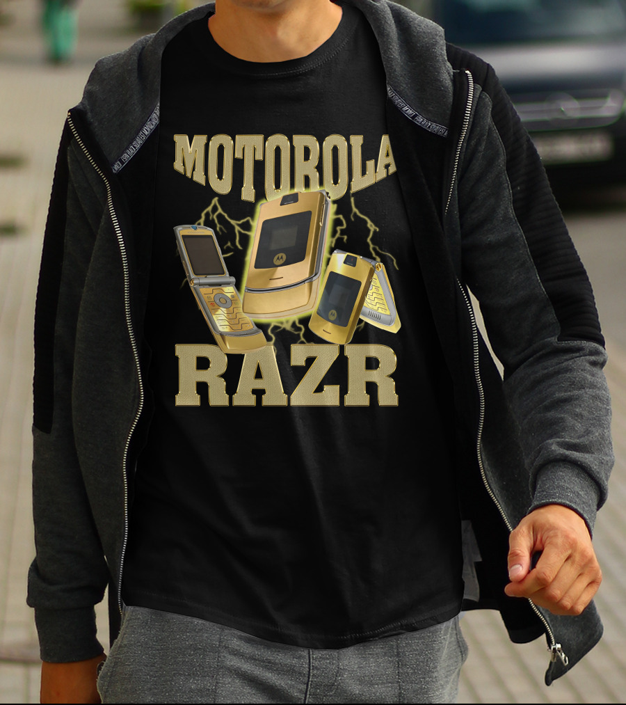 MOTOROLA RAZR Gold Flip Phone Lightning T-Shirt