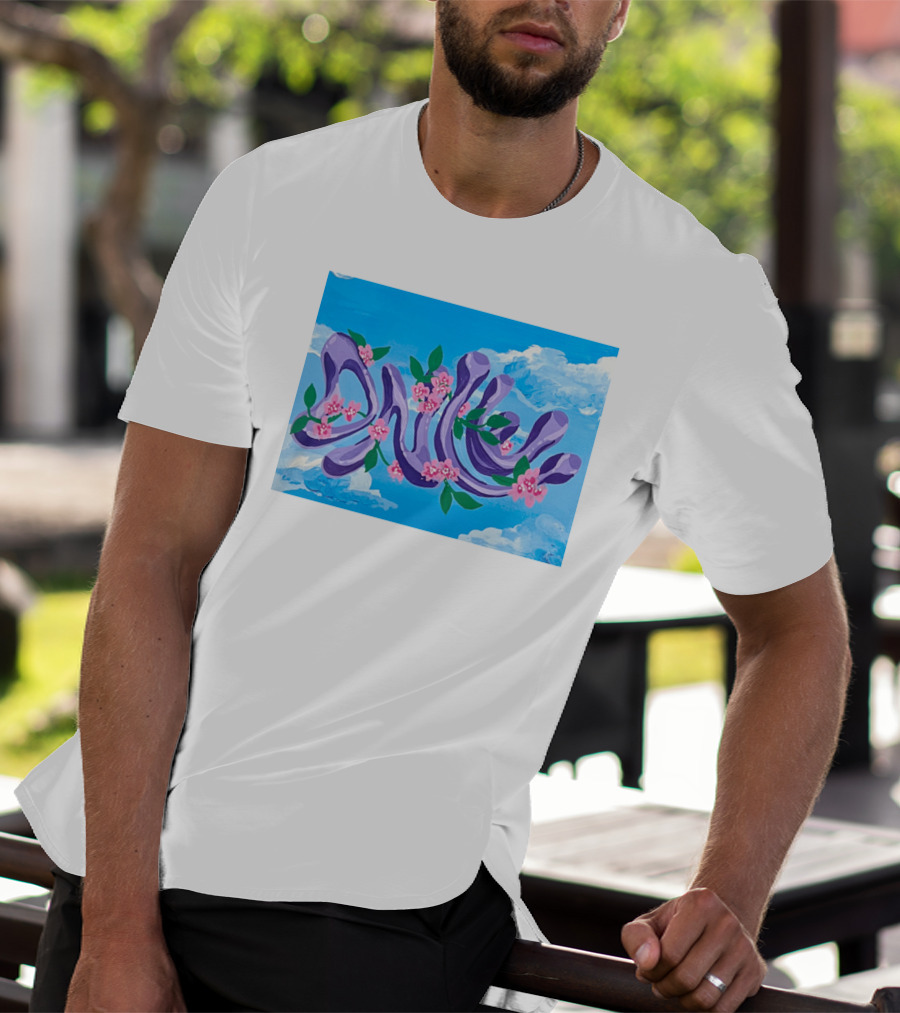 Jolene Dance Purple Script With Pink Flowers On Blue Sky Background T-Shirt