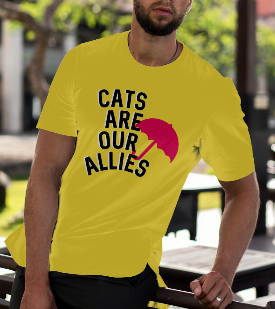 Cats Are Our Allies Red Umbrella T-Shirt