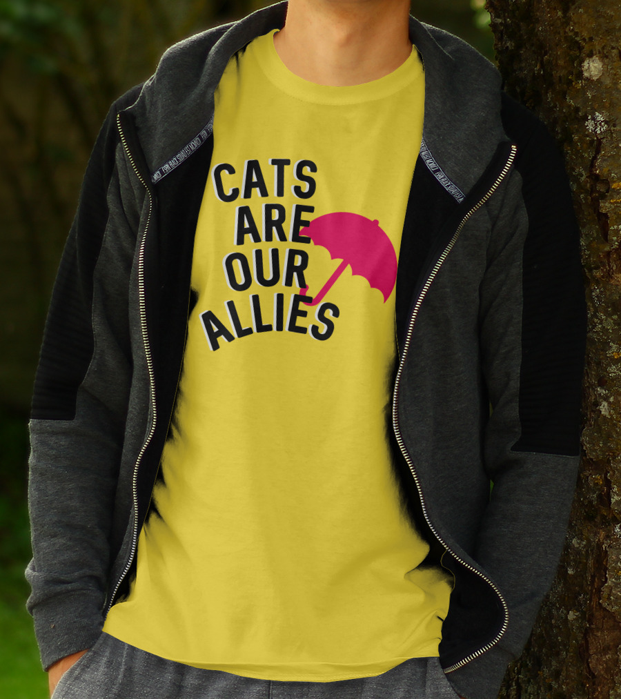Cats Are Our Allies Red Umbrella T-Shirt