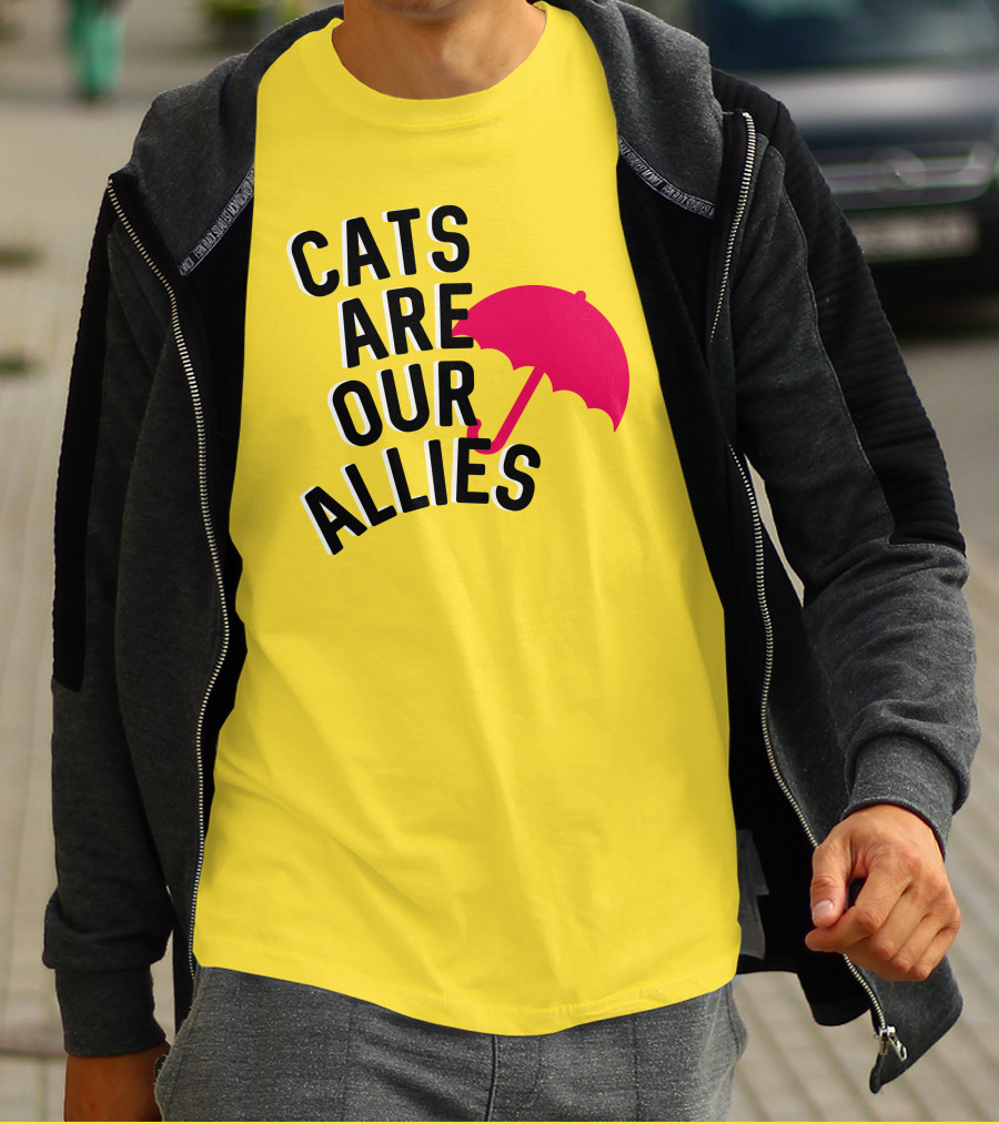 Cats Are Our Allies Red Umbrella T-Shirt