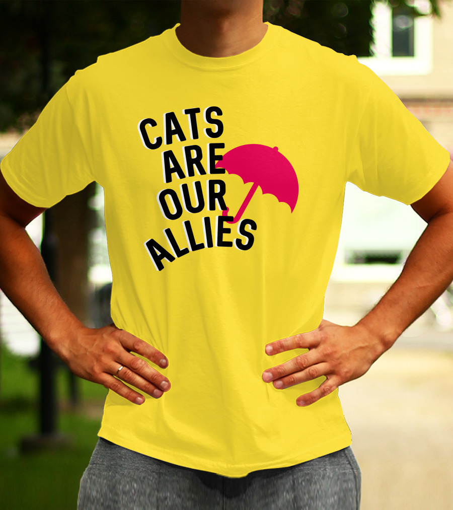 Cats Are Our Allies Red Umbrella T-Shirt