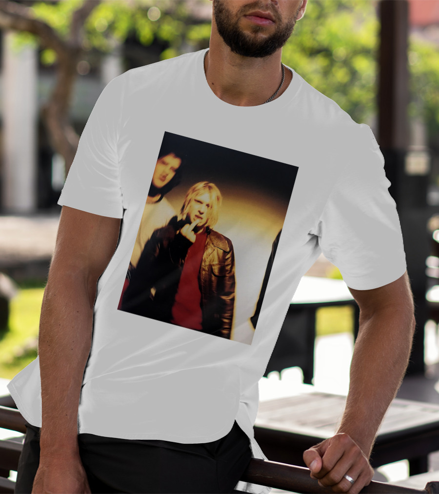 Kurt Cobain Leather Jacket Red Sweater Iconic Image T-Shirt