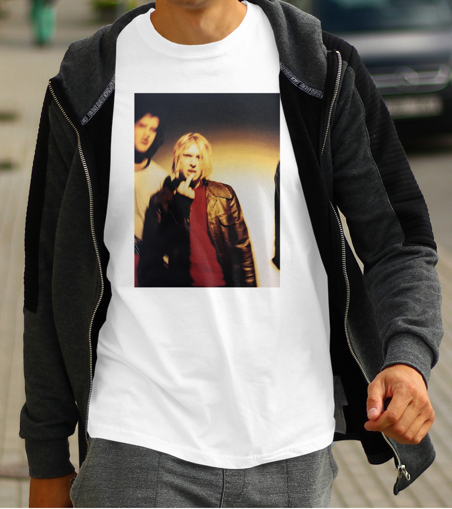 Kurt Cobain Leather Jacket Red Sweater Iconic Image T-Shirt