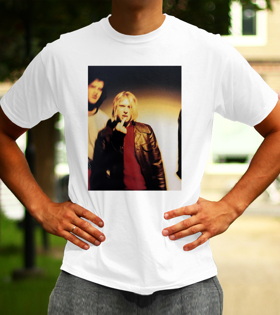 Kurt Cobain Leather Jacket Red Sweater Iconic Image T-Shirt