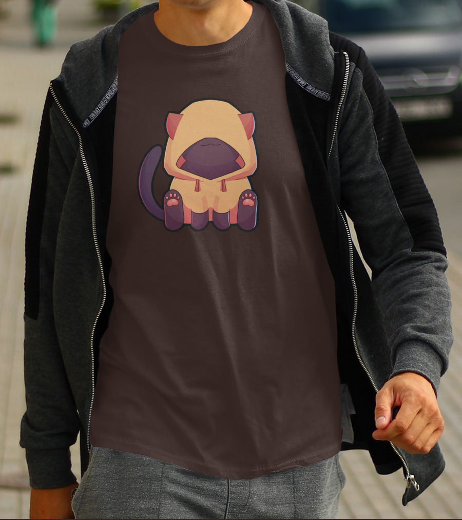 Wolfy The Witch Sitting Cat In Hooded Cloak With Paws Showing T-Shirt