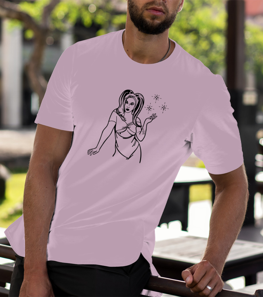 Chrissy Chlapecka Sketch With Stars On Pink Background T-Shirt