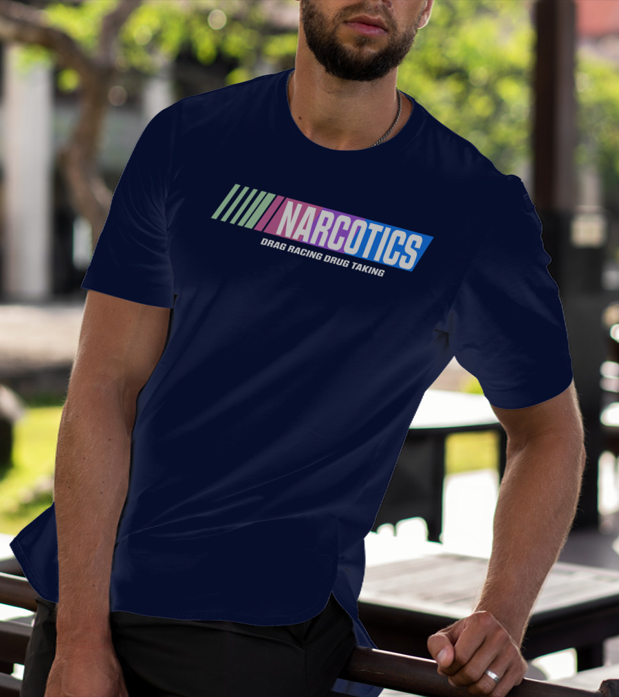 Narcotics Drag Racing Drug Taking Retro Style Racing Stripes T-Shirt