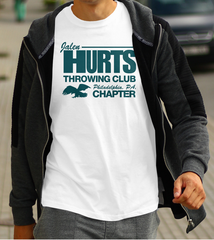Jalen Hurts Throwing Club Philadelphia PA Chapter Eagles Fan Gear T-Shirt