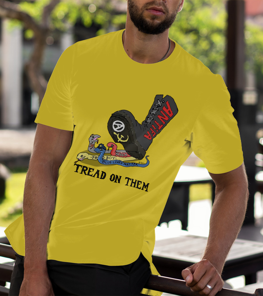No Gods No Masters Antifa Boot Stomping Tread On Them MAGA Blue Lives Matter Proud Boy T-Shirt