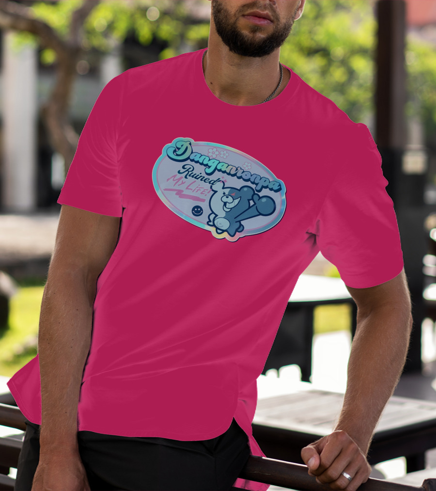 Danganronpa Ruined My Life Monokuma Smiley Pink Flowers T-Shirt
