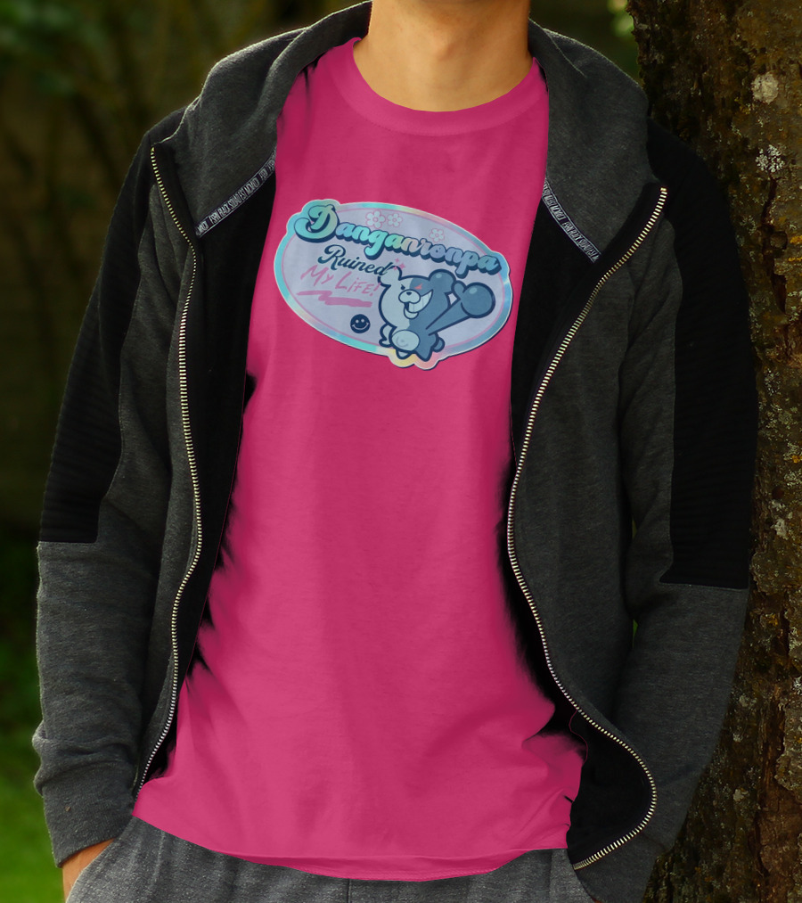Danganronpa Ruined My Life Monokuma Smiley Pink Flowers T-Shirt