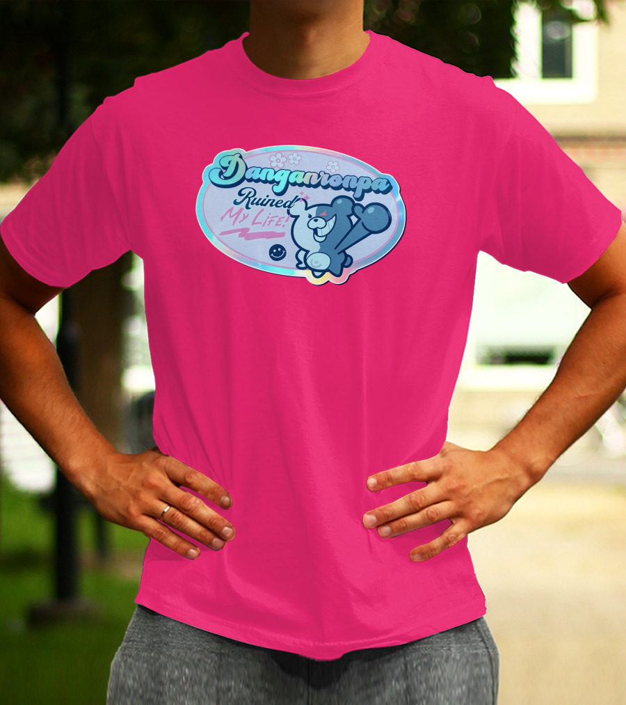 Danganronpa Ruined My Life Monokuma Smiley Pink Flowers T-Shirt