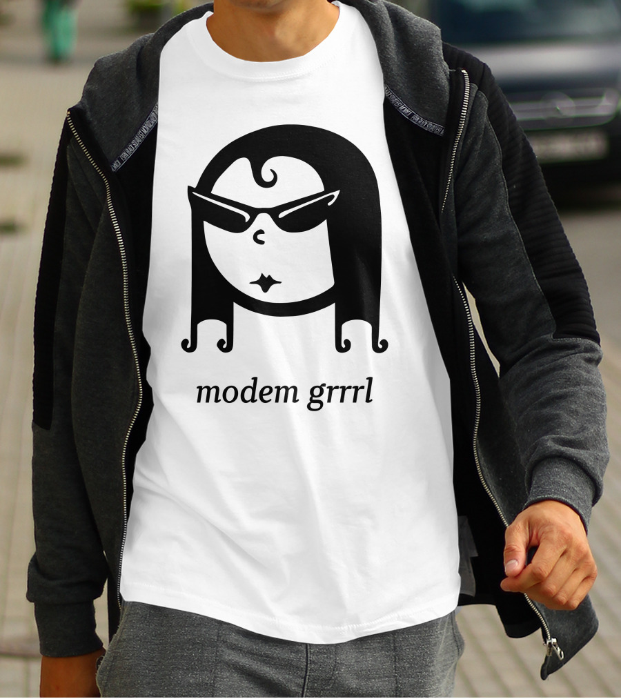 Modem Grrrl Sunglasses Illustrative T-Shirt