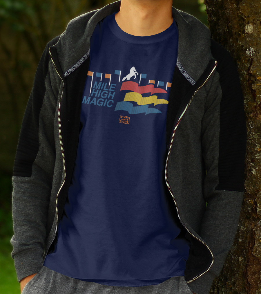 State Thirty Eight Mile High Magic Horse And Flag Elements T-Shirt