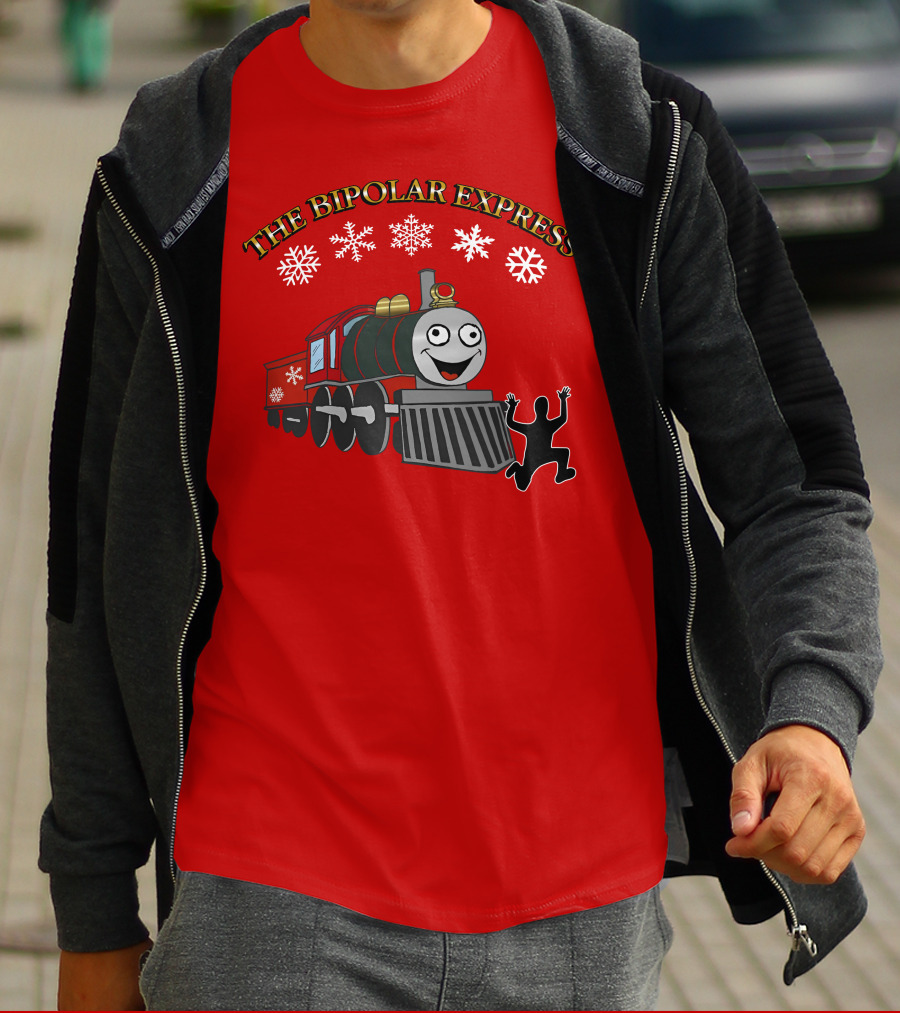 THE BIPOLAR EXPRESS Christmas Train Snowflakes T-Shirt