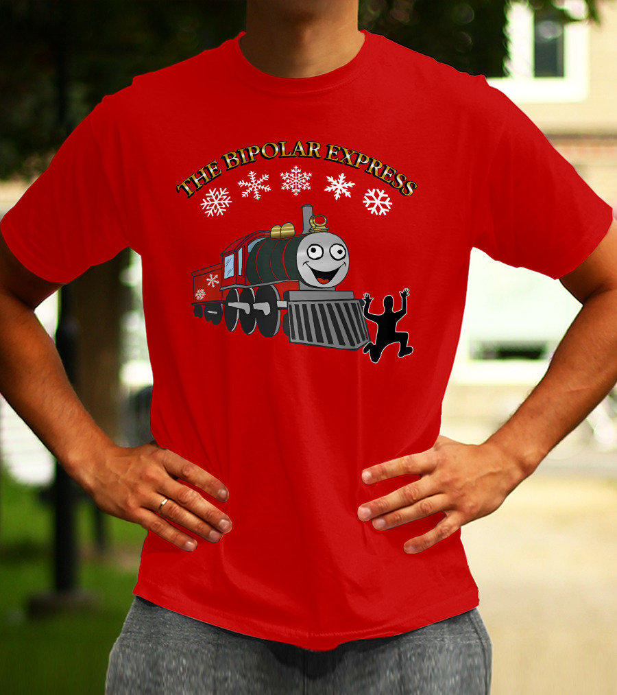 THE BIPOLAR EXPRESS Christmas Train Snowflakes T-Shirt