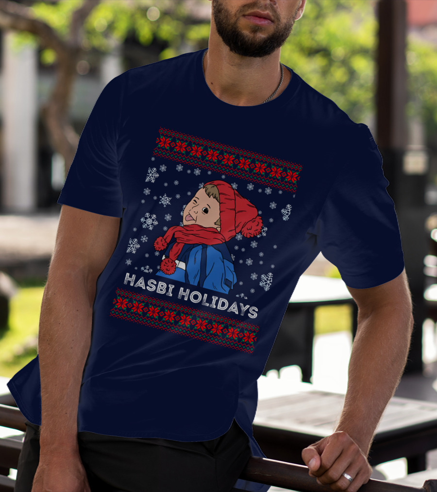 Hasbulla Merch Hasbi Holidays Snowflakes And Knit T-Shirt