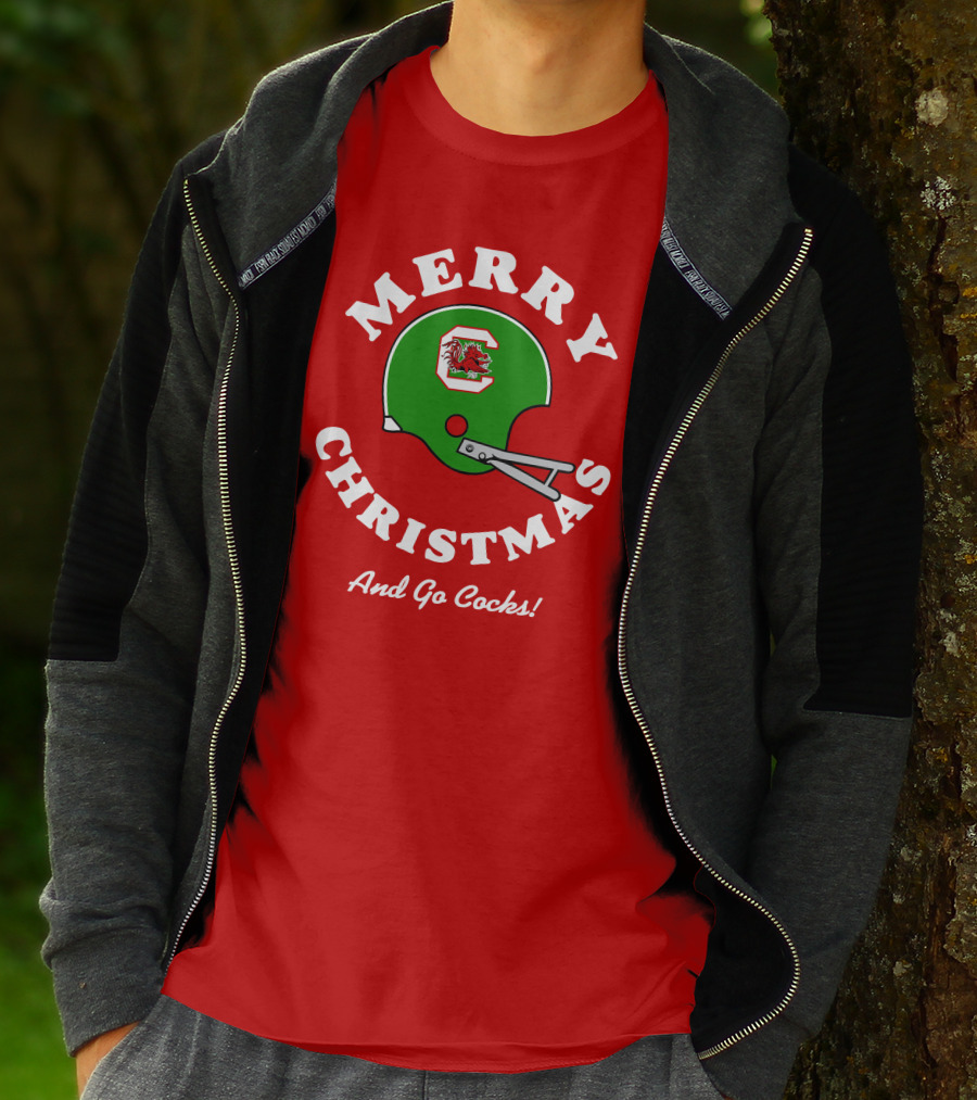 Merry Christmas And Go Cocks Football Helmet T-Shirt