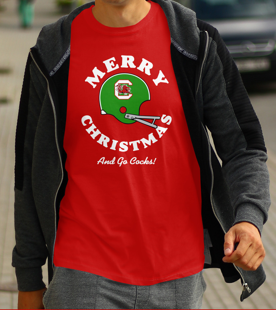 Merry Christmas And Go Cocks Football Helmet T-Shirt