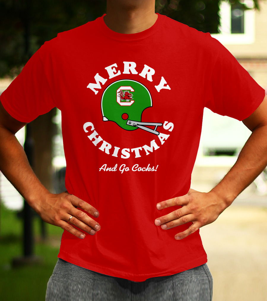 Merry Christmas And Go Cocks Football Helmet T-Shirt