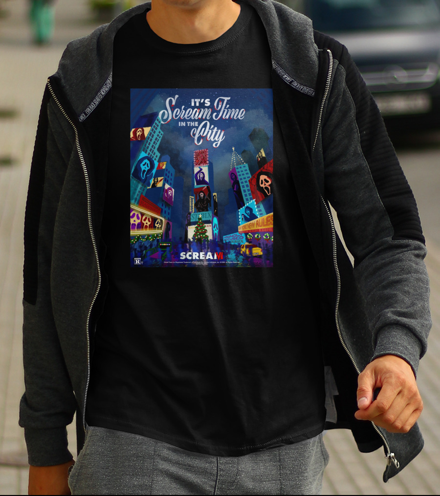 Scream Time In The City With Ghostface Masks And Skyscrapers T-Shirt