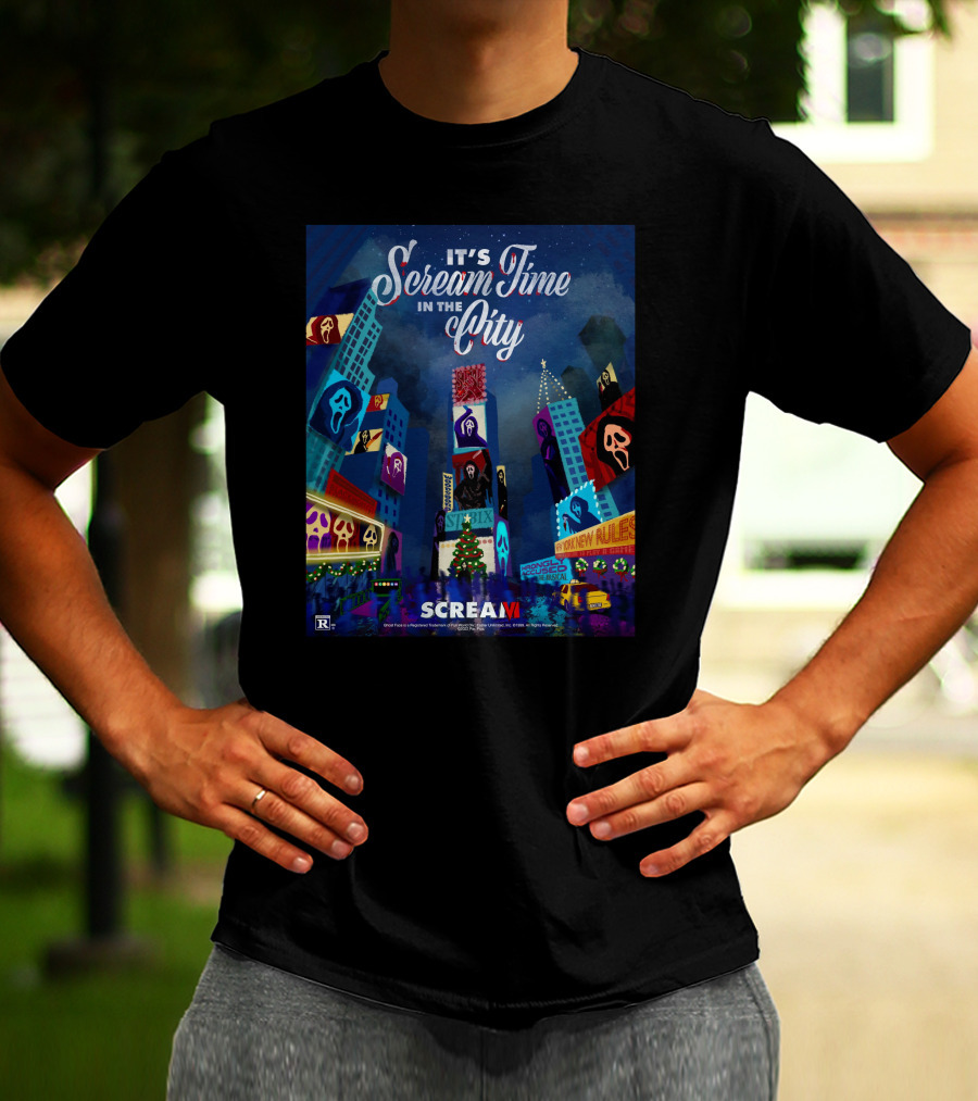 Scream Time In The City With Ghostface Masks And Skyscrapers T-Shirt